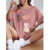 imageWomens Floral Figure Graphic Tees Crewneck Short Sleeve Summer T Shirt Baggy TopsPurple