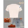 imageWomens Graphic Bow Short Sleeve Crewneck Crop Tops Slim Fit Y2K Cute T ShirtsBeige Letter
