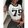 imageWomens Graphic Bow Short Sleeve Crewneck Crop Tops Slim Fit Y2K Cute T ShirtsBlack and White