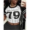imageWomens Graphic Bow Short Sleeve Crewneck Crop Tops Slim Fit Y2K Cute T ShirtsBlack and White
