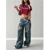 imageWomens Graphic Bow Short Sleeve Crewneck Crop Tops Slim Fit Y2K Cute T ShirtsBurgundy