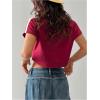 imageWomens Graphic Bow Short Sleeve Crewneck Crop Tops Slim Fit Y2K Cute T ShirtsBurgundy