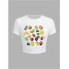 imageWomens Graphic Bow Short Sleeve Crewneck Crop Tops Slim Fit Y2K Cute T ShirtsFruit White