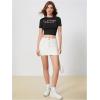 imageWomens Graphic Bow Short Sleeve Crewneck Crop Tops Slim Fit Y2K Cute T ShirtsLetter Black