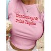 imageWomens Graphic Bow Short Sleeve Crewneck Crop Tops Slim Fit Y2K Cute T ShirtsPink Red