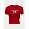 imageWomens Graphic Bow Short Sleeve Crewneck Crop Tops Slim Fit Y2K Cute T ShirtsRed