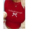imageWomens Graphic Bow Short Sleeve Crewneck Crop Tops Slim Fit Y2K Cute T ShirtsRed