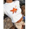 imageWomens Graphic Bow Short Sleeve Crewneck Crop Tops Slim Fit Y2K Cute T ShirtsWhite Orange