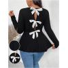 imageWomens Plus Size Cute Bow Tie Crewneck TShirt Ruffle Hem Long Sleeve Dressy Tee TopsBlack