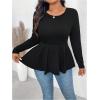 imageWomens Plus Size Cute Bow Tie Crewneck TShirt Ruffle Hem Long Sleeve Dressy Tee TopsBlack