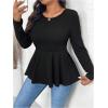 imageWomens Plus Size Cute Bow Tie Crewneck TShirt Ruffle Hem Long Sleeve Dressy Tee TopsBlack