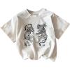 imageWomens Casual Cherry Bow Tees Graphic Letter Print Round Neck T Shirt Summer Short Sleeve Trendy TopsBlack and White Tiger