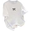 imageWomens Casual Cherry Bow Tees Graphic Letter Print Round Neck T Shirt Summer Short Sleeve Trendy TopsBow White