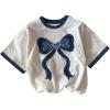 imageWomens Casual Cherry Bow Tees Graphic Letter Print Round Neck T Shirt Summer Short Sleeve Trendy TopsWhite Bow Blue