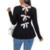 imageWomens Plus Size Cute Bow Tie Crewneck TShirt Ruffle Hem Long Sleeve Dressy Tee TopsBlack