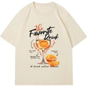 imageWomens Casual Cherry Bow Tees Graphic Letter Print Round Neck T Shirt Summer Short Sleeve Trendy TopsBeige Orange