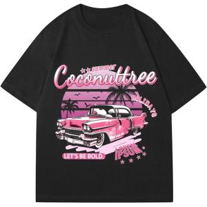 imageWomens Casual Cherry Bow Tees Graphic Letter Print Round Neck T Shirt Summer Short Sleeve Trendy TopsBlack and Pink