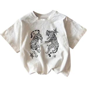 imageWomens Casual Cherry Bow Tees Graphic Letter Print Round Neck T Shirt Summer Short Sleeve Trendy TopsBlack and White Tiger