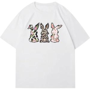imageWomens Casual Cherry Bow Tees Graphic Letter Print Round Neck T Shirt Summer Short Sleeve Trendy TopsBunny White
