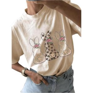 imageWomens Casual Cherry Bow Tees Graphic Letter Print Round Neck T Shirt Summer Short Sleeve Trendy TopsCartoon Apricot