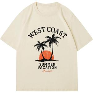 imageWomens Casual Cherry Bow Tees Graphic Letter Print Round Neck T Shirt Summer Short Sleeve Trendy TopsTropical Beige