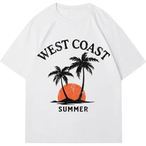 imageWomens Casual Cherry Bow Tees Graphic Letter Print Round Neck T Shirt Summer Short Sleeve Trendy TopsTropical White