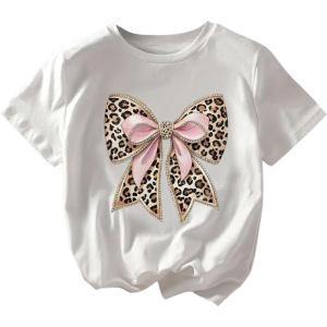 imageWomens Casual Cherry Bow Tees Graphic Letter Print Round Neck T Shirt Summer Short Sleeve Trendy TopsWhite Bow
