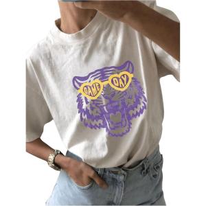 imageWomens Casual Cherry Bow Tees Graphic Letter Print Round Neck T Shirt Summer Short Sleeve Trendy TopsWhite Tiger