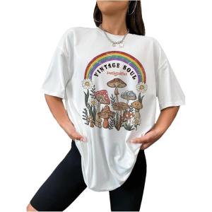 imageWomens Casual Cherry Bow Tees Graphic Letter Print Round Neck T Shirt Summer Short Sleeve Trendy TopsWhite With Patterned