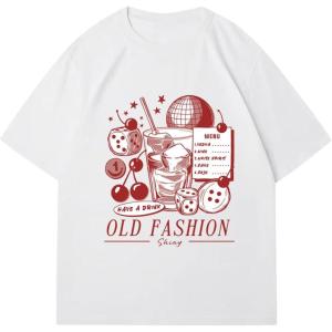 imageWomens Casual Cherry Bow Tees Graphic Letter Print Round Neck T Shirt Summer Short Sleeve Trendy TopsWhite With Red