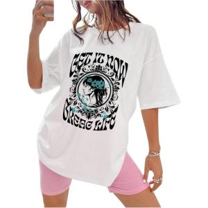 imageWomens Casual Cherry Bow Tees Graphic Letter Print Round Neck T Shirt Summer Short Sleeve Trendy TopsWhite and Black