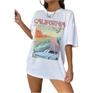 imageWomens Casual Cherry Bow Tees Graphic Letter Print Round Neck T Shirt Summer Short Sleeve Trendy TopsWhite and Pink