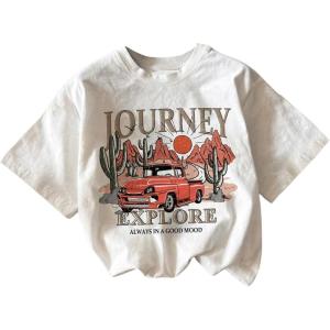 imageWomens Casual Letter Graphic Tee Shirt Short Sleeve Crew Neck Vintage Tee TopsWhite
