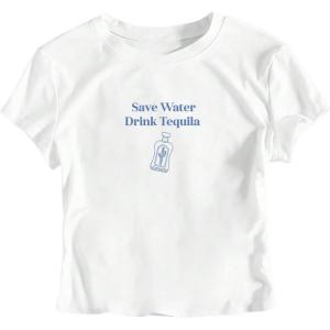 imageWomens Graphic Bow Short Sleeve Crewneck Crop Tops Slim Fit Y2K Cute T ShirtsWhite Blue Letter
