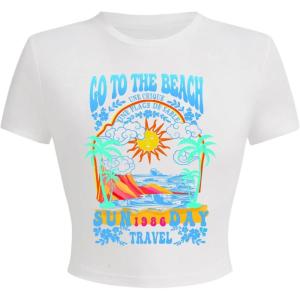 imageWomens Graphic Bow Short Sleeve Crewneck Crop Tops Slim Fit Y2K Cute T ShirtsWhite With Graphic