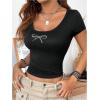 imageWomens Bowknot Rhinestone Glitter Crop Tops Scoop Neck Short Sleeve Y2K Graphic Tee ShirtBlack