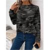 imageWomens Camo T Shirt Crew Neck Long Sleeve Tee Tops Causal Fall ClothesDark Grey