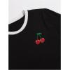imageWomens Cherry Embroidery Print Shirt Contrast Color Neck Tee Short Sleeve Graphic Casual T Shirt Summer Tee TopsBlack White