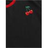 imageWomens Cherry Embroidery Print Shirt Contrast Color Neck Tee Short Sleeve Graphic Casual T Shirt Summer Tee TopsBlack and Red