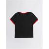 imageWomens Cherry Embroidery Print Shirt Contrast Color Neck Tee Short Sleeve Graphic Casual T Shirt Summer Tee TopsBlack and Red