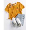 imageWomens Cherry Embroidery Print Shirt Contrast Color Neck Tee Short Sleeve Graphic Casual T Shirt Summer Tee TopsMustard Yellow