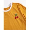 imageWomens Cherry Embroidery Print Shirt Contrast Color Neck Tee Short Sleeve Graphic Casual T Shirt Summer Tee TopsMustard Yellow