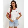 imageWomens Cherry Embroidery Print Shirt Contrast Color Neck Tee Short Sleeve Graphic Casual T Shirt Summer Tee TopsWhite