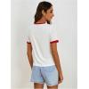 imageWomens Cherry Embroidery Print Shirt Contrast Color Neck Tee Short Sleeve Graphic Casual T Shirt Summer Tee TopsWhite
