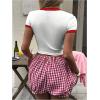 imageWomens Cherry Embroidery Print Shirt Contrast Color Neck Tee Short Sleeve Graphic Casual T Shirt Summer Tee TopsWhite Red