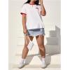 imageWomens Cherry Embroidery Print Shirt Contrast Color Neck Tee Short Sleeve Graphic Casual T Shirt Summer Tee TopsWhite With Red