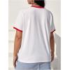 imageWomens Cherry Embroidery Print Shirt Contrast Color Neck Tee Short Sleeve Graphic Casual T Shirt Summer Tee TopsWhite With Red