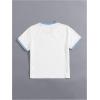 imageWomens Cherry Embroidery Print Shirt Contrast Color Neck Tee Short Sleeve Graphic Casual T Shirt Summer Tee TopsWhite and Blue