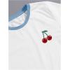 imageWomens Cherry Embroidery Print Shirt Contrast Color Neck Tee Short Sleeve Graphic Casual T Shirt Summer Tee TopsWhite and Blue