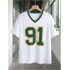 imageWomens Jersey Oversized Graphic Y2K T Shirts Number Print V Neck Drop Shoulder Streetwear Tee TopsGreen